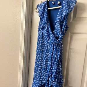 Blue Floral Print Asymmetrical Wrap Dress